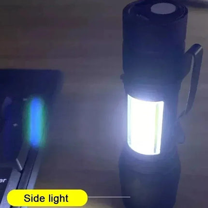 Mini LED Flashlight COB+XPE Portable Torch USB Charging Camping Lantern Zoomable Focus Light Tactical Flashlight with Pen Clip