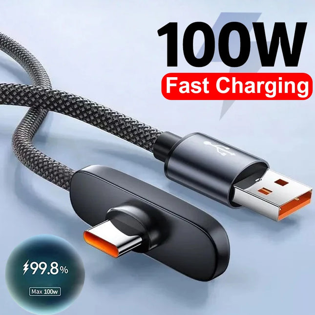 100W Fast Charging Cable, 90-Degree Right Angle USB C Type C Data Cord, Mobile Cell Phone Fast Charging Data Cable for Samsung