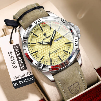 POEDAGAR Original Men's Wristwatch Top Luxury Waterproof Luminous Date Week Watch For Men Quartz Sport Leather Men's Watches Reloj