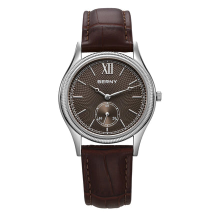 BERNY Men's Watches Slim Luxury Classic Stylish Dress Quartz Watch Fashion Elegance Leather Band Wristwatch