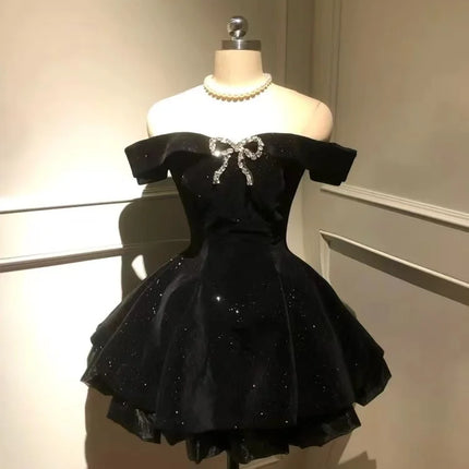 Japanese E-girl Gothic Vintage Dress Women Half High Neck Short Sleeve Bow Lace Mini Dress Cinch Waist Sweet Spicy Black Dress