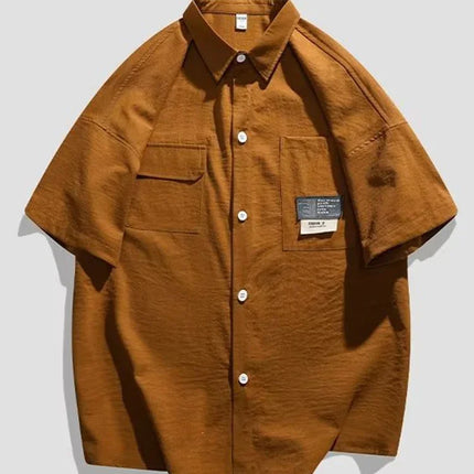 Summer Men Short Sleeve Shirts Japanese Casual Lapel Blouses High Street Multi-pocket Oversized Shirt Fashion Camisas De Hombre