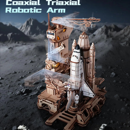 Robotime Space Shuttle 3D Wooden Puzzle Moving Rocket Launch Tower with Lights Mechanical Building STEM Project for Adult Teen