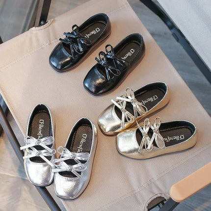 Kids Dance Performance Shoes Square Black Solid Color Girls Princess Shoe with Double Bow 2024 New Girls Leather Shoes Soft Sole