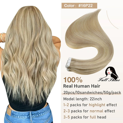 Full Shine Tape in Hair Extensions Remy Human Hair Balayage Highlights Natural Hair For Salon