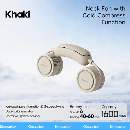 Kinscoter New Neck Fan with Cold Compress Function 3-speed wind Portable Personal Sports Fan 800mAh*2 for Home Outdoor Travel