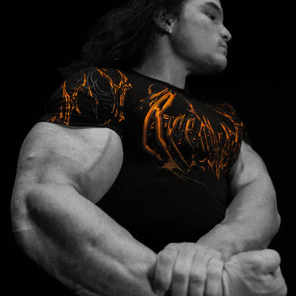 05-Men's Wing & Cross Print Compression Tight Fit Short Sleeve Sports Shirt Workout Tops Gym Compression High Stretch