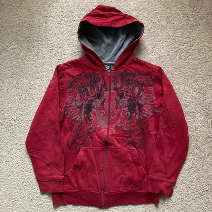 2025 American New Fashion Oversized Pattern Printed Zipper Hooded Sweater Men Y2K Gothic Harajuku Hip Hop Popular Couple Hoodies