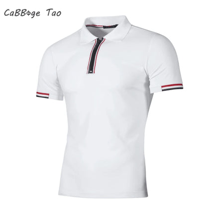Summer New Men's Patchwork Color Contrast T-shirt, Men's Youth Casual Slim Fit Half Zippered Breathable Short Sleeved POLO Shirt