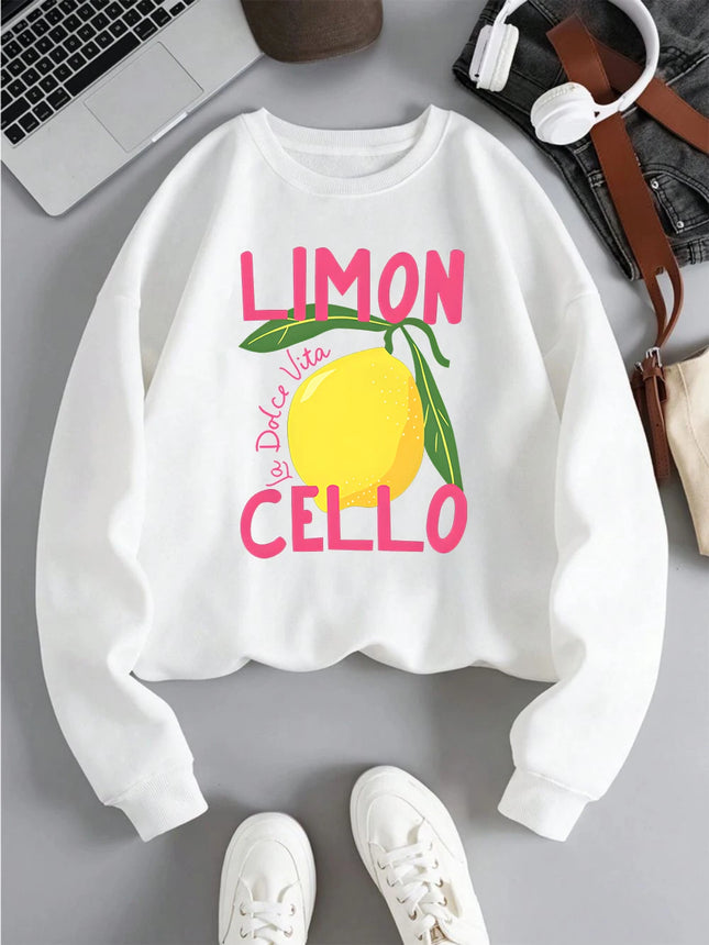 Limon Cello La Dolce Vita Printing Hoodie Women Basics Comfortable Sweatshirt Warm Pullover 2025 Autumn and Winter Hoodie