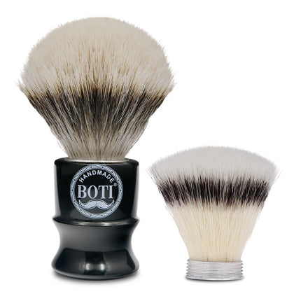 Boti Screw Type Brush Enlightener Badger and N3C Synthetic with Antique Black Porcelain Resin Handle for Easy Replaceable Knot