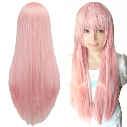 Synthetic Light Pink Long Wig for Anime Cosplay Megurine Luka Straight Momoi Satsuki Wig with Bangs