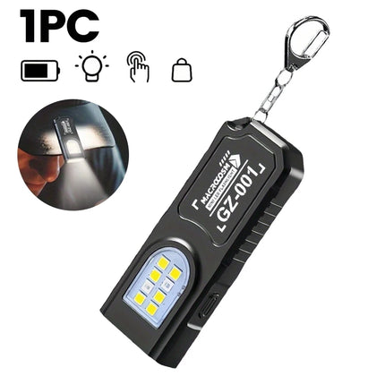 Powerful Mini COB LED Keychain Flashlight USB C Rechargeable Hanging Work Light Waterproof Keyring Camping Walking Pocket Lamp