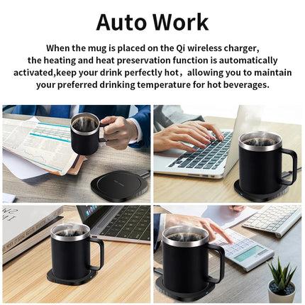 2 IN 1 Coffee Mug Warmer and Wireless Charger with Cup and Lid 55℃/131℉ Intelligent Constant Temperature 10.5oz