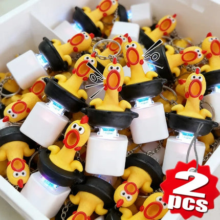 2PCS Screaming Chicken Keychain Sound Light Effect Press Button Stress Relief Fidget Toy Bag Pendant Novelty Birthday Gift  2026