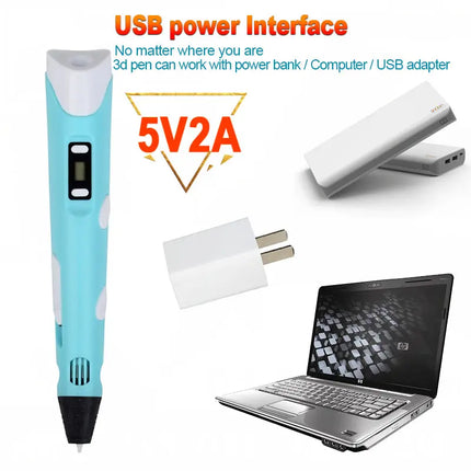 Kids 3D Printing Pen Adjustable Speed LED Display DIY Drawing Pens 3D PLA Filament Christmas Birthday gift for Boys and Girls