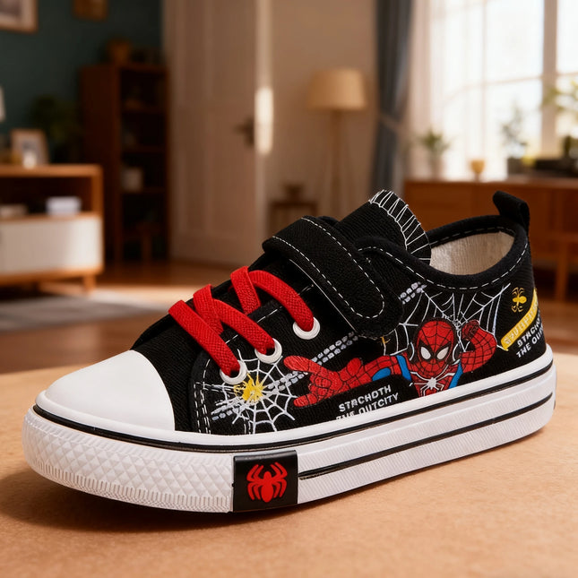 Children Canvas Casual Shoes Boys Cartoon Running Sneakers Spring Fashion Teenager Kid Black Red Red Shoes Size 26-37