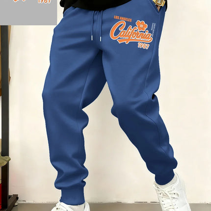 Los Angeles California 1987 Prints Sweatpants Mens Winter Pocket Jogger Pants Basics Fleece Loose Trousers Casual Male Clothes