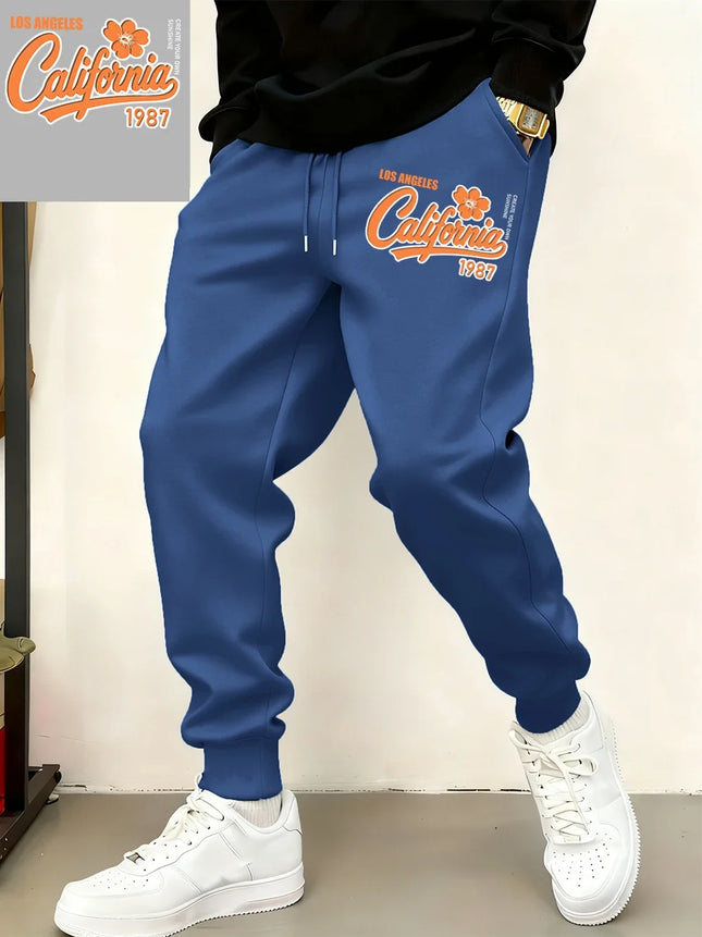 Los Angeles California 1987 Prints Sweatpants Mens Winter Pocket Jogger Pants Basics Fleece Loose Trousers Casual Male Clothes