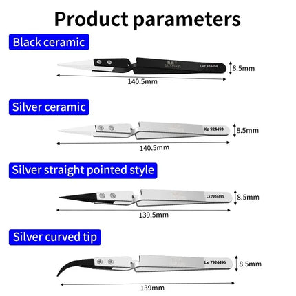 LUXIANZI 1PC Reverse Tweezers Stainless Steel Industrial Tweezers Tools Non-magnetic plastic ceramic Tip ESD Precision Forceps