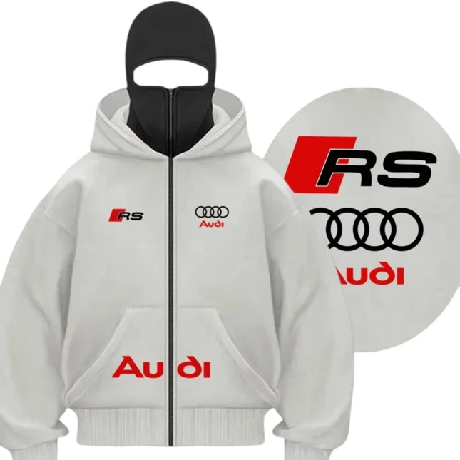 Chaqueta de motocicleta cálida a prueba de viento de la marca Audi con sudadera tipo cárdigan con capucha de doble capa estilo p