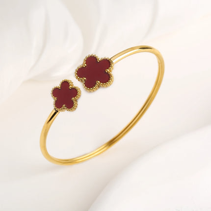 New Design Lucky Stainless Steel FIve Leaf Flower Bangle Ring Jewelry Set for Women Waterproof Fashion Jewelry Party Gift Clover