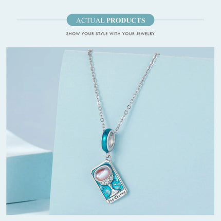 WOSTU 925 Sterling Silver Colorful Tarot Cards Charm Pendent Magic Star Moon Sun Lover Bead Fit DIY Bracelet Necklace Women Gift
