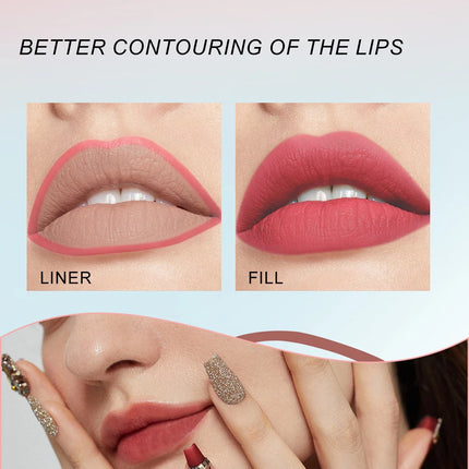 Waterproof Liquid Lip Liner, Gourd Shape Sponge Applicator for Precise Outline - Matte Long-Lasting Lip Contour Pen, Lip Tint