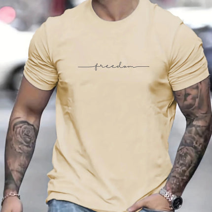 Men's Summer Loose Size 100% Cotton Freedom Graphi Print Casual Slim Fit Round Neck Short Sleeve T-shirt Top