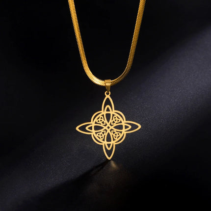 Lucktune Witch Knot Pendant Necklace Stainless Steel Snake Chain Necklace For Women Vintage Lucky Wicca Jewelry Party Gifts Sale