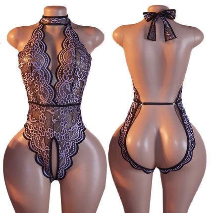 See Through Deep V Sexy Underwear Women One-piece Exotic Costumes Porn Hollow Crotchless Backless Bodysuit Erotic Lingerie Set