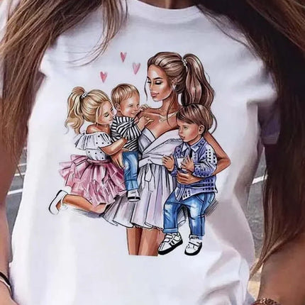 Cartoon Mom Son Daughter Printed Kids T-Shirt Summer Casual Harajuku Girls Boys Short Sleeve Fashion Cotton Children Clothes Tops