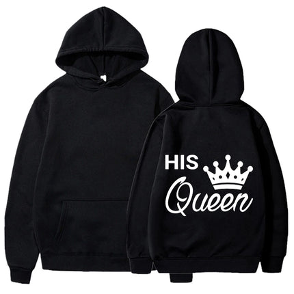 New Valentine's Day His Queen And Her King Printed Hoodies Men/Women Couple's Sweatshirts Casual Hoodie Personality Pullover