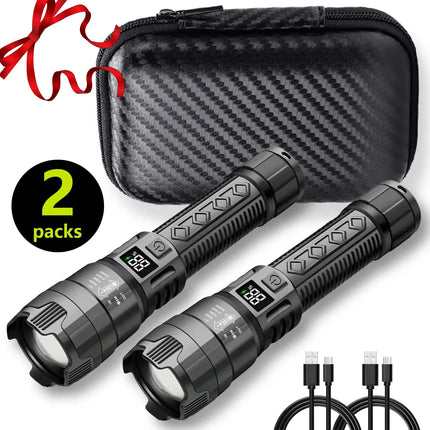 High Strong Power Led Flashlights 2000LM Tactical Torch with Display Light USB Charging Camping Fishing Emergency Zoom Lantern