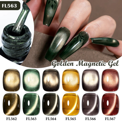 7pcs Gold Light Cat Magnetic Gel Nail Polish Set Maillard Magnetic Gel Semi Permanent Soak Off UV Gel Varnish Nail Art Manicure