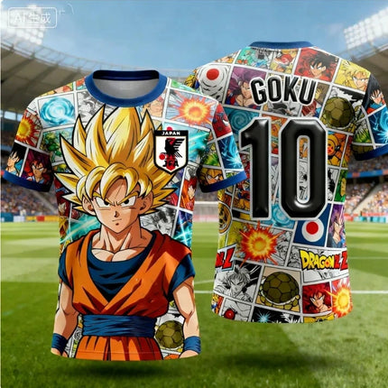 2026 Summer New Adult Men's Dragon Ball Goku 3D Printed Football Jersey T-Shirt Kids Anime T-Shirt Special Football Jersey NO.10