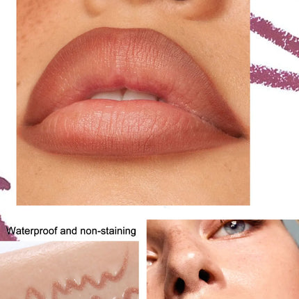 HANDAIYAN Double-Head Waterproof Lip Liner Pen Coffee Brown Outlines Lip Shape Full Lip Contour with Silicone Brush