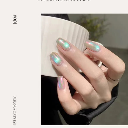 Ice Transparent Crystal Cat Eye Nail Polish Gel Mint Green Glass Bead Cat Eye Nail Magnetic UV Soak Off Gel Varnish Supplies