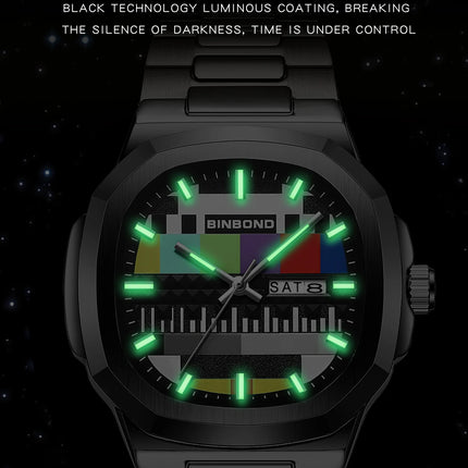 BINBOND Creative TV Dial Men's Watches New Fashion Original Retro Design Luminous Quartz Wristwatch For Men With Calendar Week