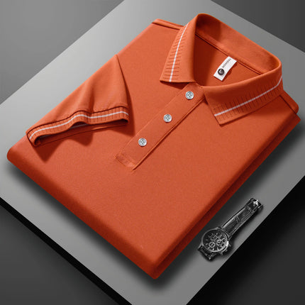 2025 New Men's Short Sleeve Solid Color Polo Shirt Breathable Comfortable Elastic Top New Arrivals Casual Business Style