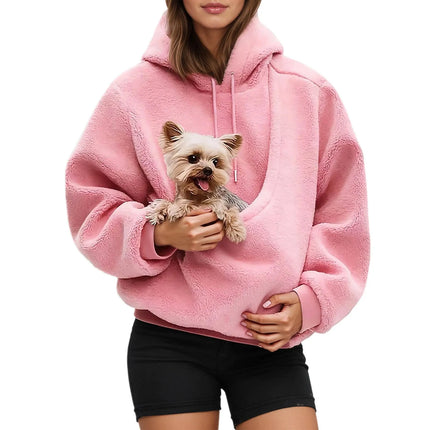 Solid color Women's Kangaroo Hoodie Blackley Sweatshirt with Pet Pocket Cat Carrier Comfortable Unisex Hooded Sweatshirt