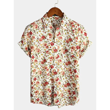 2026 Summer Mens Striped Floral Shirt 3D Print Short Sleeve Beach Casual Oversized Vacation Hawaiian Camisa Listrada