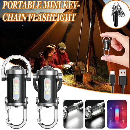 Mini Keychain Flashlight Rechargeable COB Pocket Work Light with Hook Emergency Warning Lamp for Camping Hiking Walking Outdoor