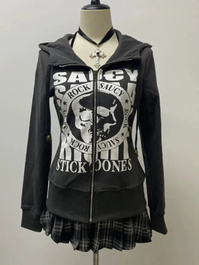 Unisex skull Y2K letter printed punk Gothic hoodie, cold resistant and warm top