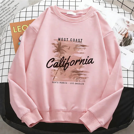 Fashion Y2k California West Coast Womens Hoodies Warm Fleece Sweatshirt Soft Breathable O-Neck Pullover Casual Female Clothes