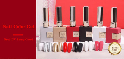 6PCS Nail Polish Not Set New Years Semi Permanent Hybrid Black Red Color Gel Polish Valentine's Popular Christmas Solid Color