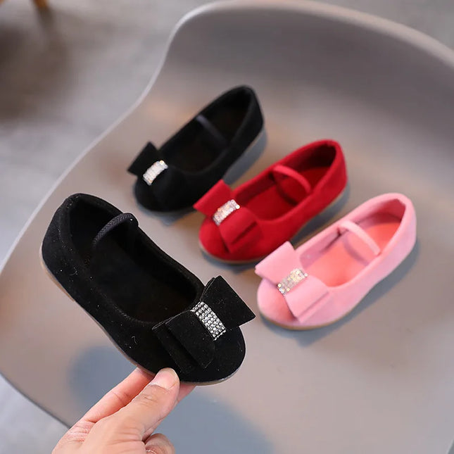 Little Girl Leather Shoes Simple Fashion Children Princess Shoes Solid Color Flats Causal Kids Versatile Bowtie Loafers Moccasin