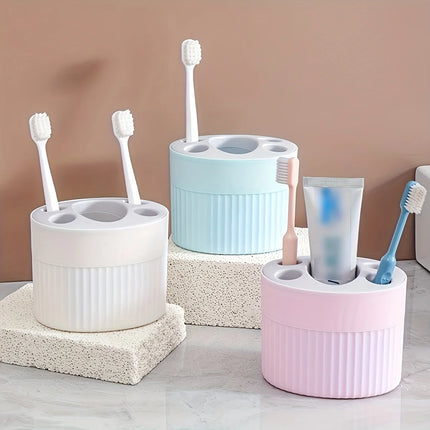 4 Slot Toothbrush Holder ABS Plastic Bathroom Organizer Freestanding Toothpaste Stand with Drain Holes for Home Gift Festival
