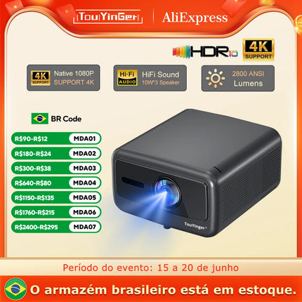 Touyinger Q12W pro 2800ANSI Full HD 4K Dual Screen Wifi Bluetooth Smart Home Theater Projector