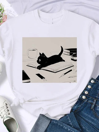 Coffee Books Brown books American retro T-shirt woman round neck half sleeve T-shirt printed T-shirt top woman oversized